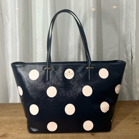 kate spade Handbags - ♠️ Kate Spade Cedar Street Dot Tote Rich Navy Polka Dot Shiny Like New